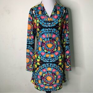 Mara Hoffman Women's Long Sleeve Mini Suzani Black Dress Size Medium